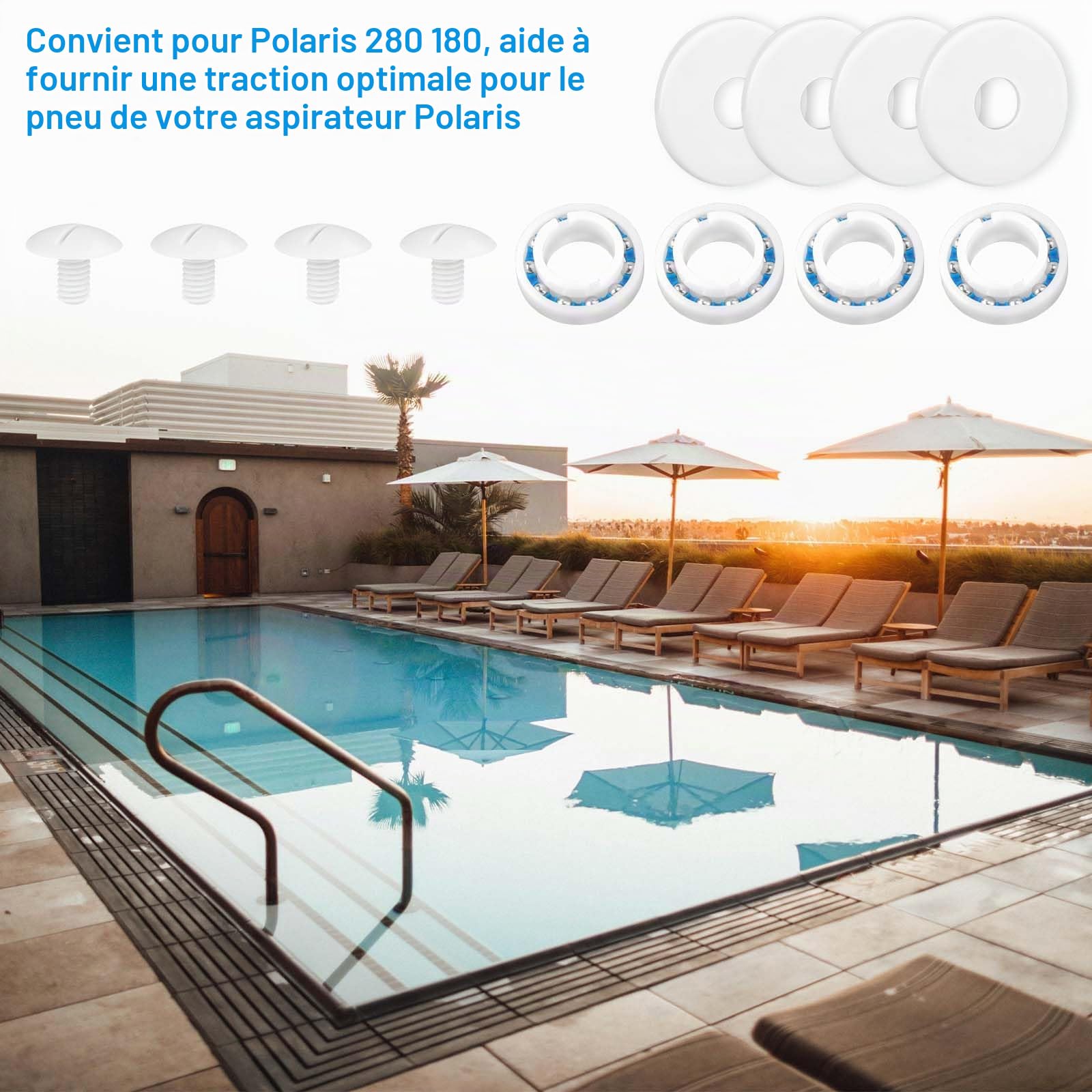 PEUTIER Kit de Reconstruction de Nettoyeur de Piscine, Comprend 8 Roulements à Billes de Roue C60 4 Vis de Roue C55 et 4 Rondelles C64 Nettoyeur de Piscine Pièces de Rechange pour Polaris 280 180