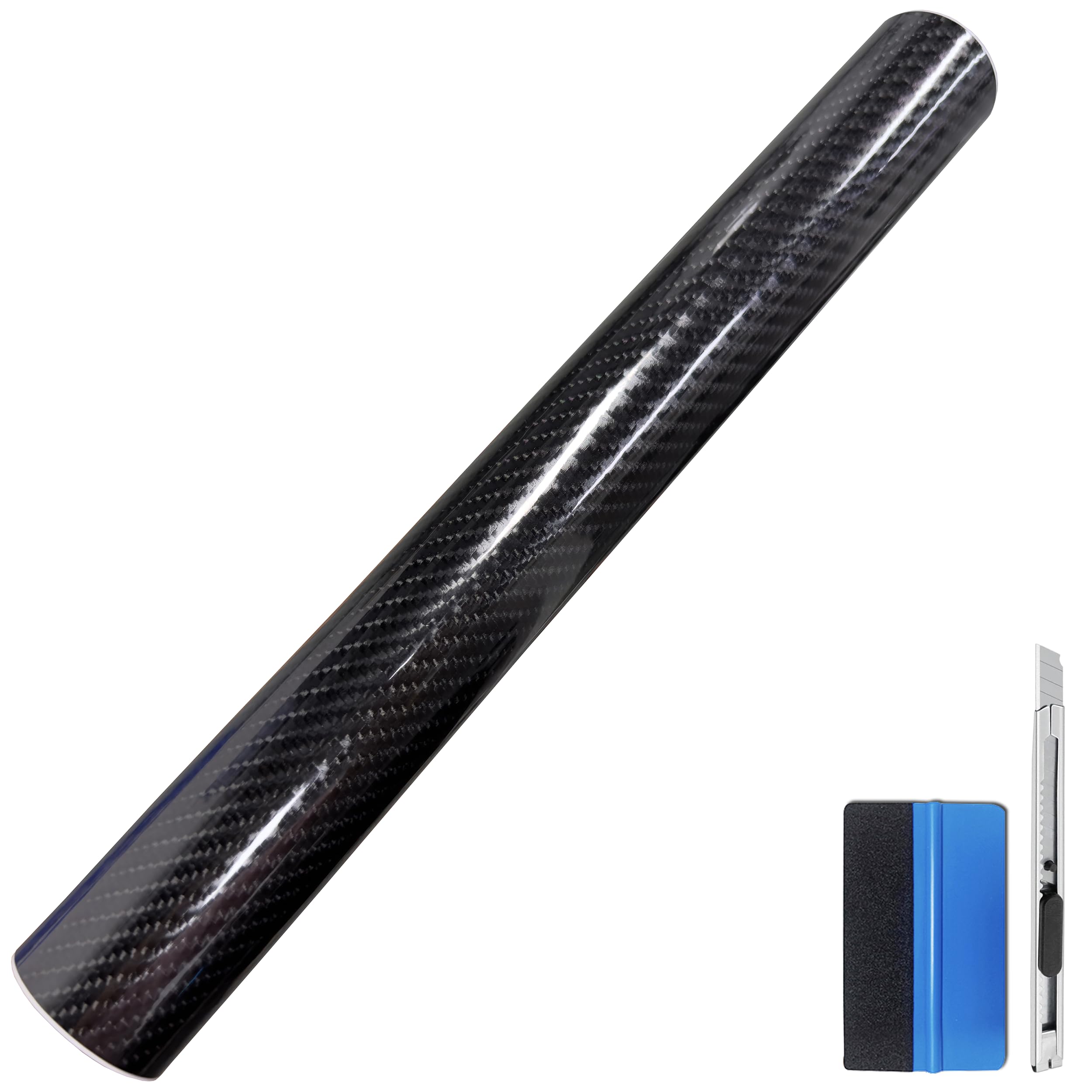 LZLRUN 6D Gloss Black Carbon Fiber Car Vinyl Wrap Film Roll 2" x 30ft