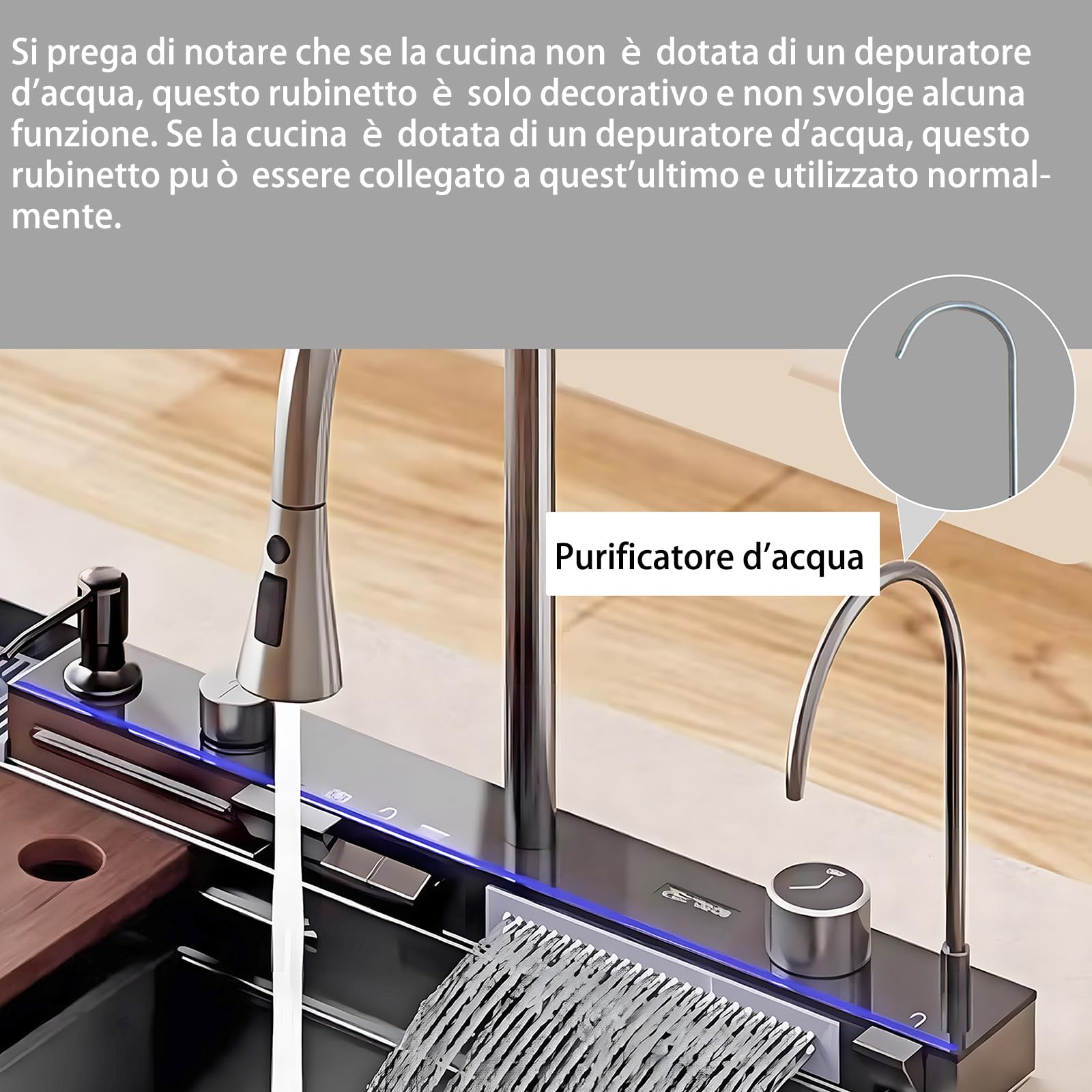 Nero Lavandino Cucina 1 Vasca Multifunzione Kitchen Sink Moderno Acciaio Inox Lavello Cucina Cascata, con Componente Di Drenaggio,Tagliere, Lavatazze, Dispenser di Sapone, Istruzioni (80x45x22cm)