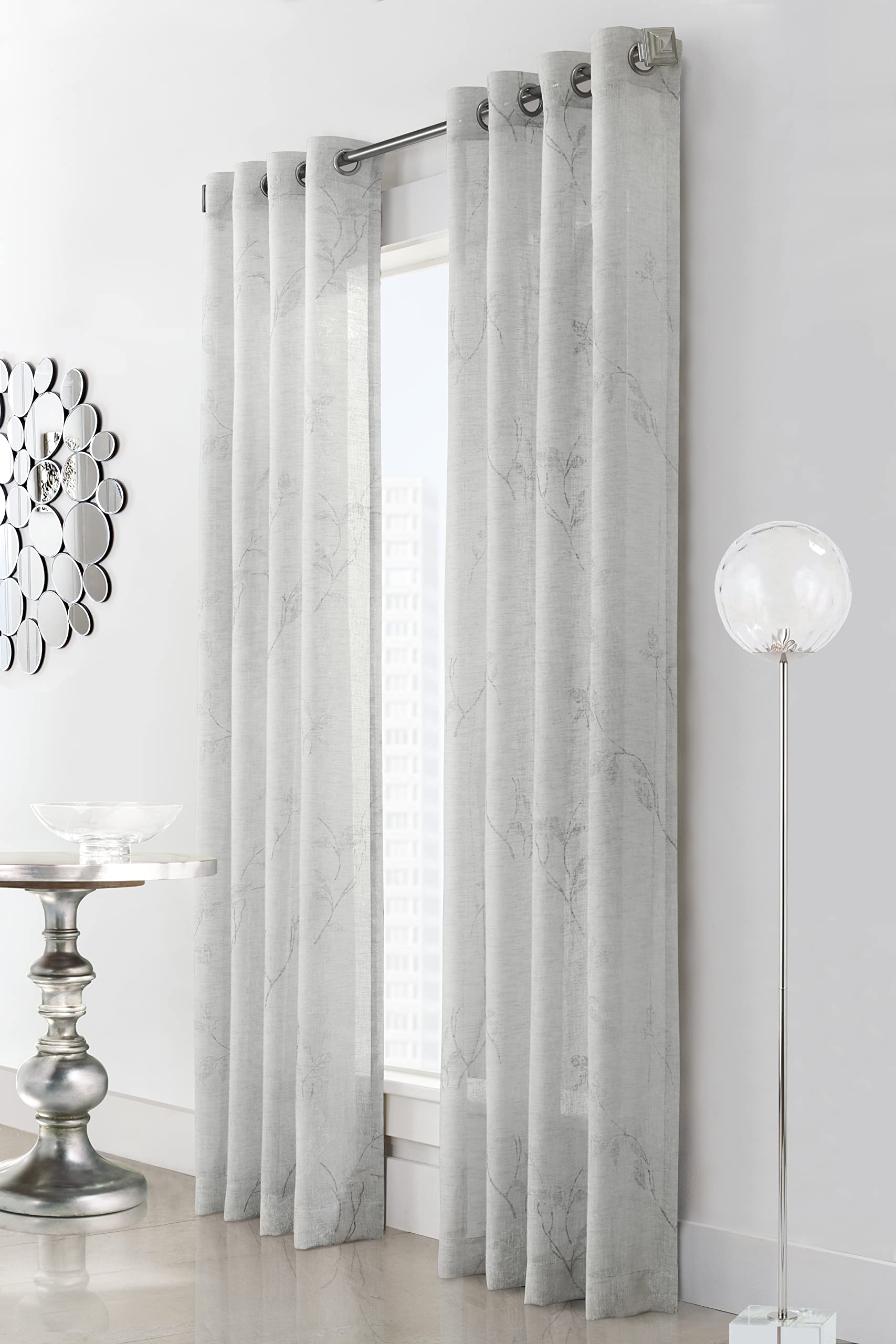 LOFT LIVING Tenda Semitrasparente Con Stampa Floreale Tessa - Grigio, 127x213 Cm, Occhielli, 100% Poliestere, Elegante Con Orlo Smerlato - 2