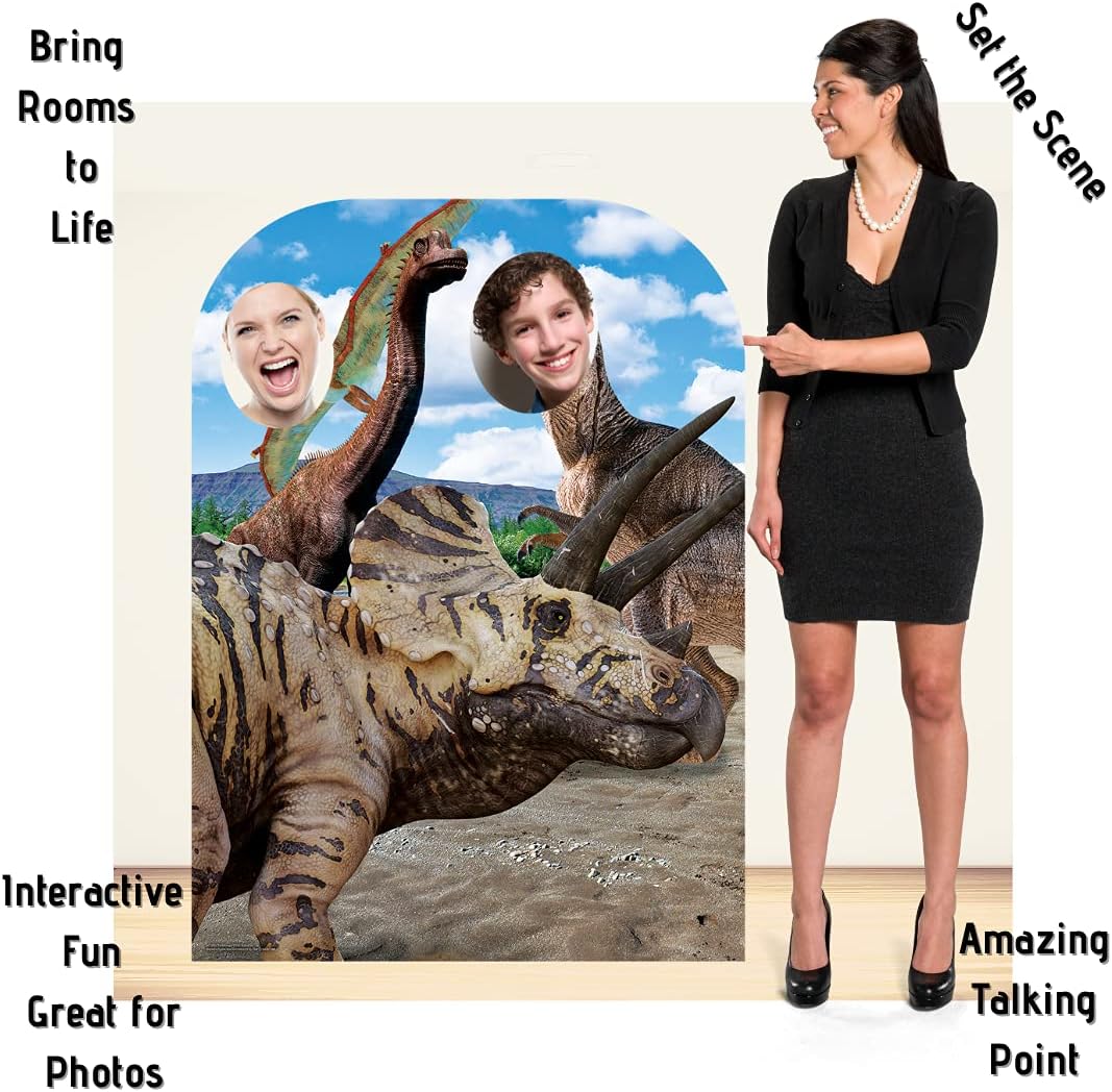 STAR CUTOUTS Triceratops and Dinosaur Child Stand-in Cut Out, Cardboard, Multi-Colour, 131 x 95 x 131 cm