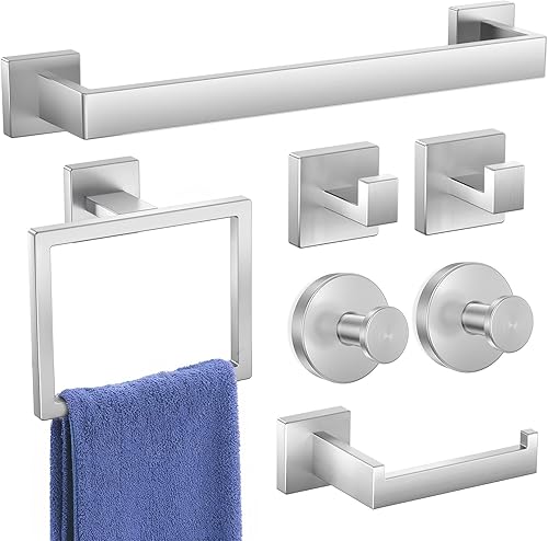 Miniatura 15 de Juego de accesorios de hardware para baño: juego de barra de toallas de baño de 5 piezas, toalleros para baño montados en la pared, SUS304 de acero
