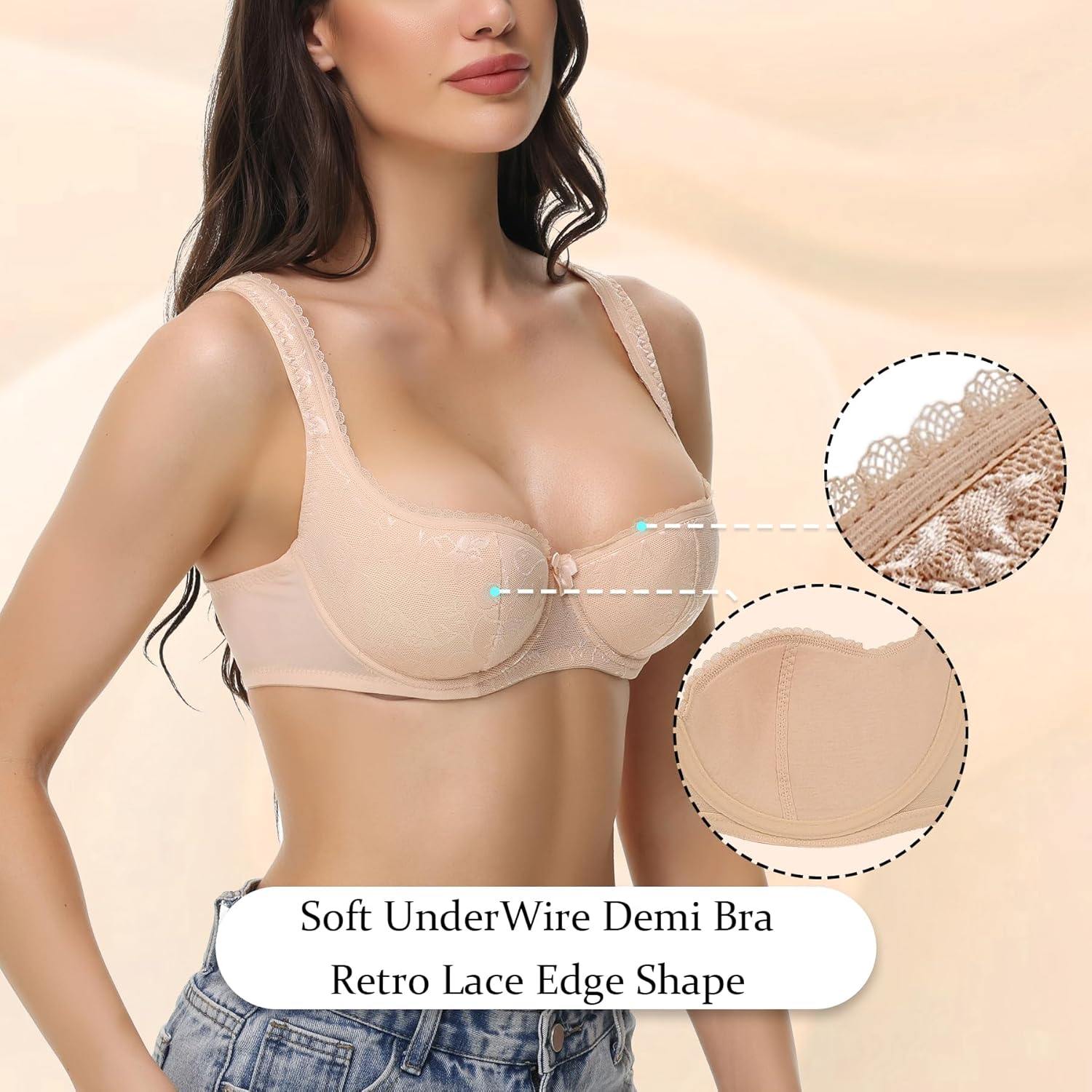 Demi Balconette Bra Underwire Half Push Up Cup Low Cut Balcony Sexy Bras for Women - Image 4