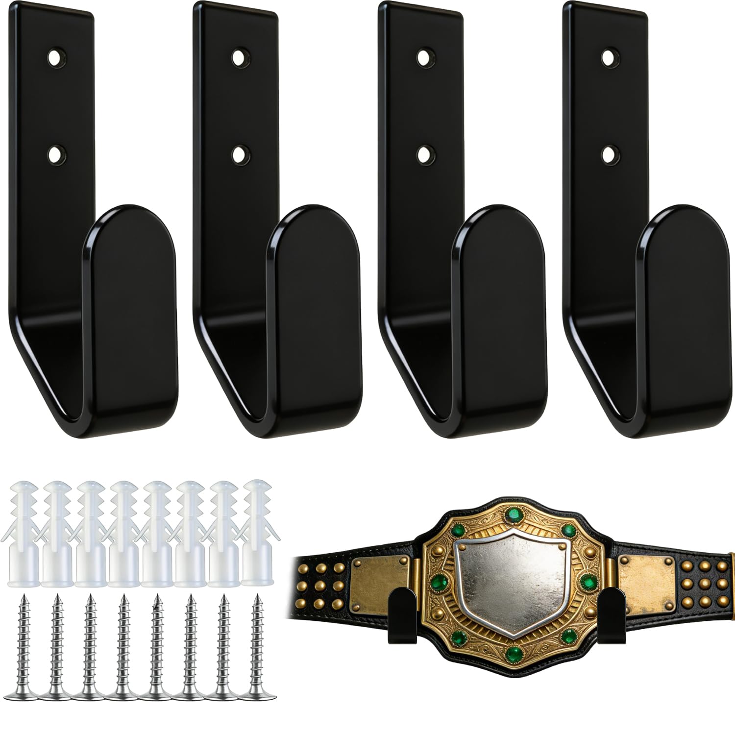 4Pcs Wrestling Championship Belt Wall Mount Display Case, Belt Horizontal Wall Mount Organizer Display Holder Title Belt Organizer for Wall Decor