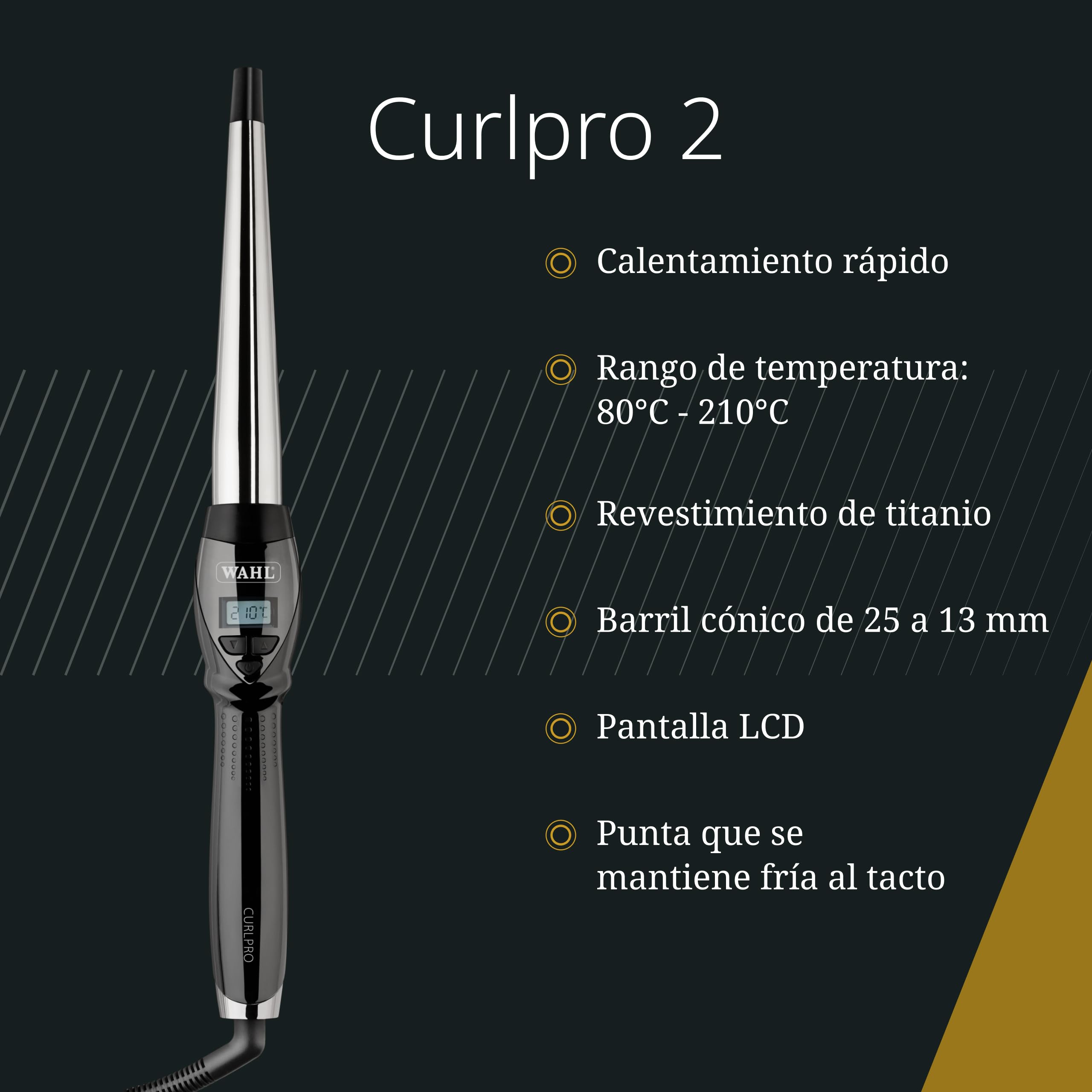 Wahl Curlpro 2 - Tenacilla Cónica con Revestimiento de Titanio - Herramienta para Rizar el Pelo