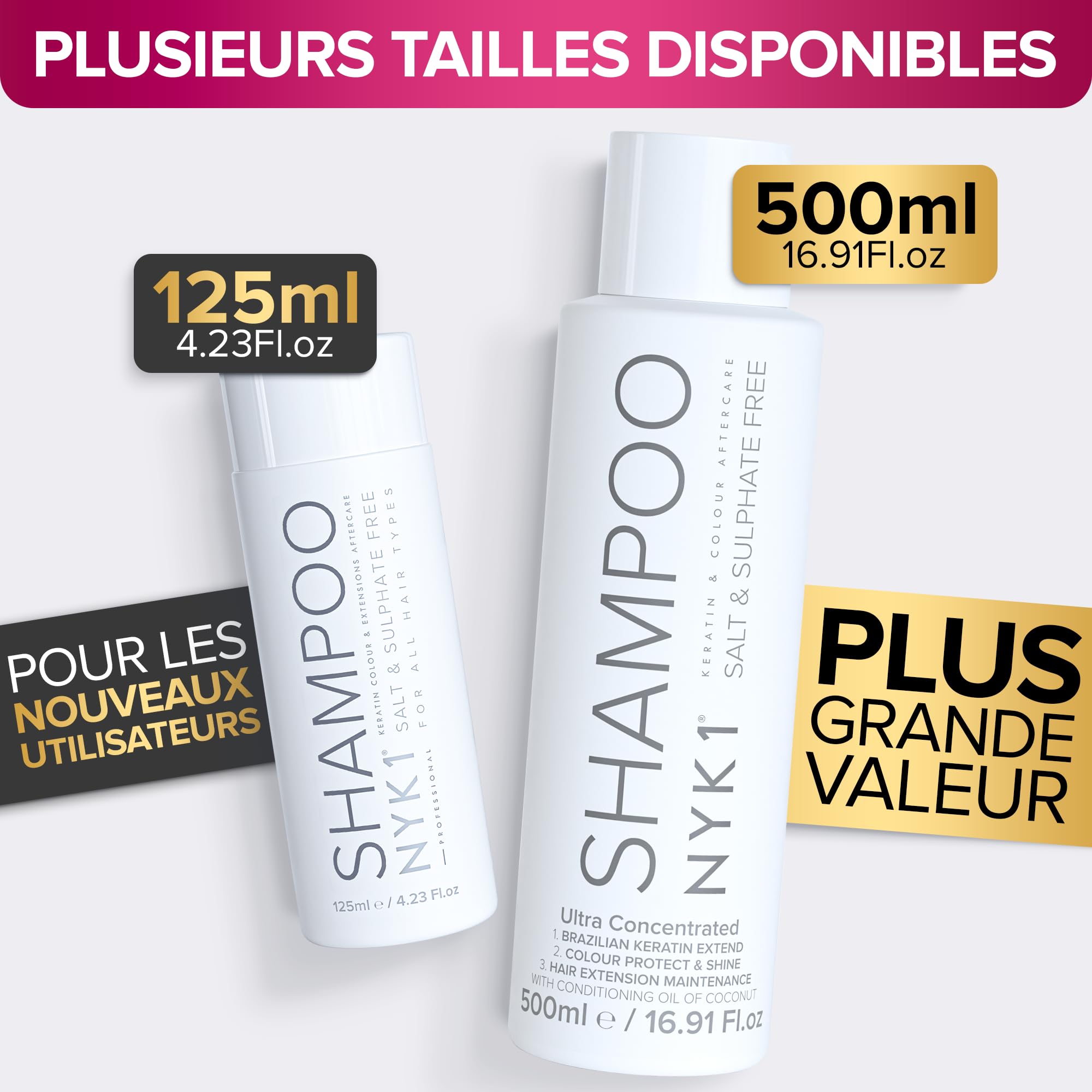 NYK1 Coffret Shampooing Et Apres Shampoing Sans Sulfate (500ml x2) Ensemble Shampoing Sans Sulfate Pour Extensions, Coloration Et Soin Kératine - Nettoyage En Douceur Et Prévention De La Casse