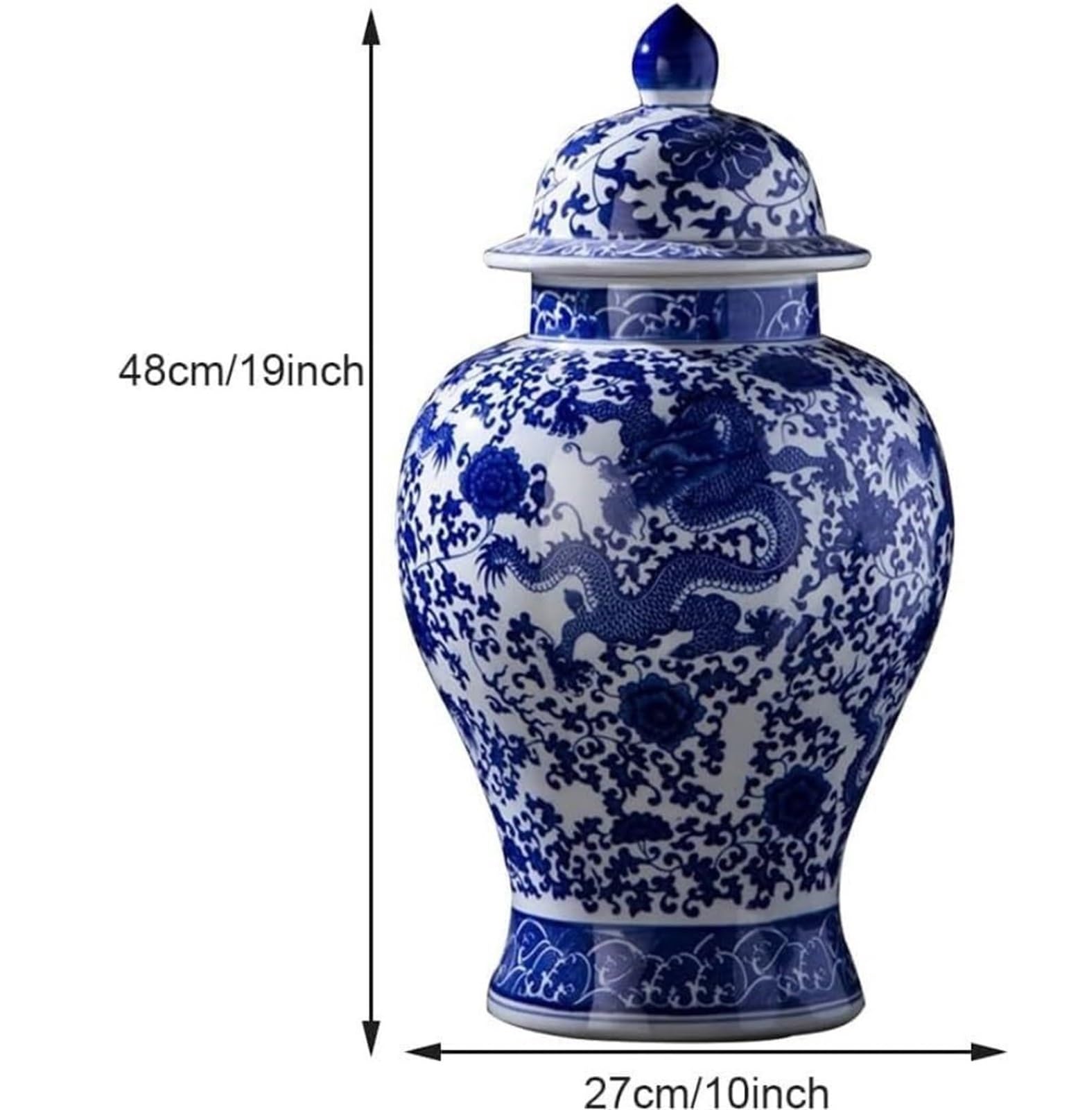 Duży wazon na kwiaty w słoiku na imbir, ceramiczny wazon, słoik na imbir z pokrywką do wystroju domu, niebieski i biały, dekoracyjny słoik z porcelany,