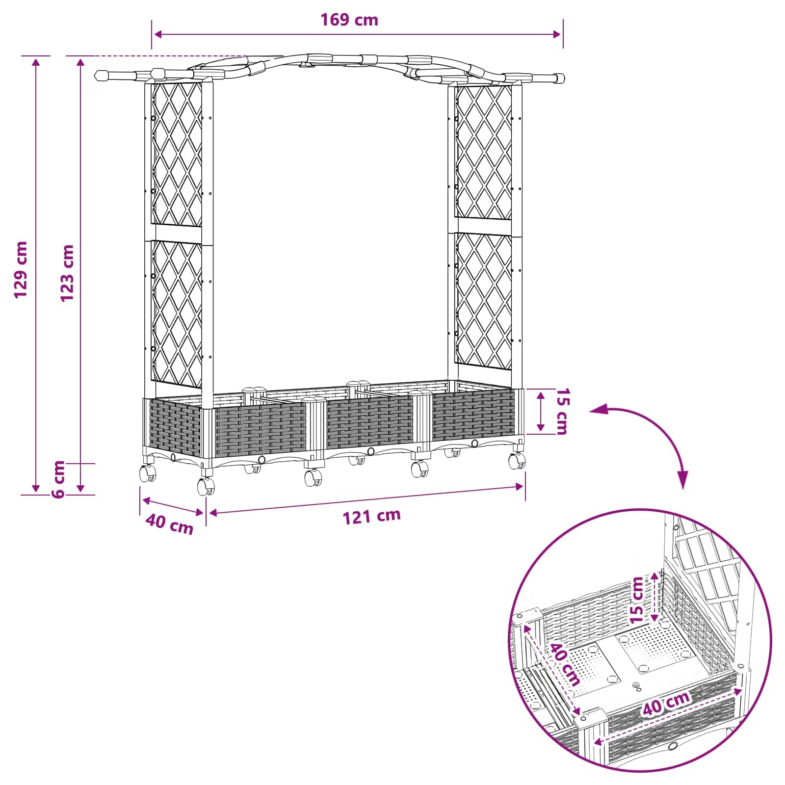 vidaXL Huerto Elevado con Celosía y Ruedas Marrón PP, Jardinera Moderna Elevada con Techo, Móvil, para Hierbas, Verduras, Ideas de Jardinería Urbana