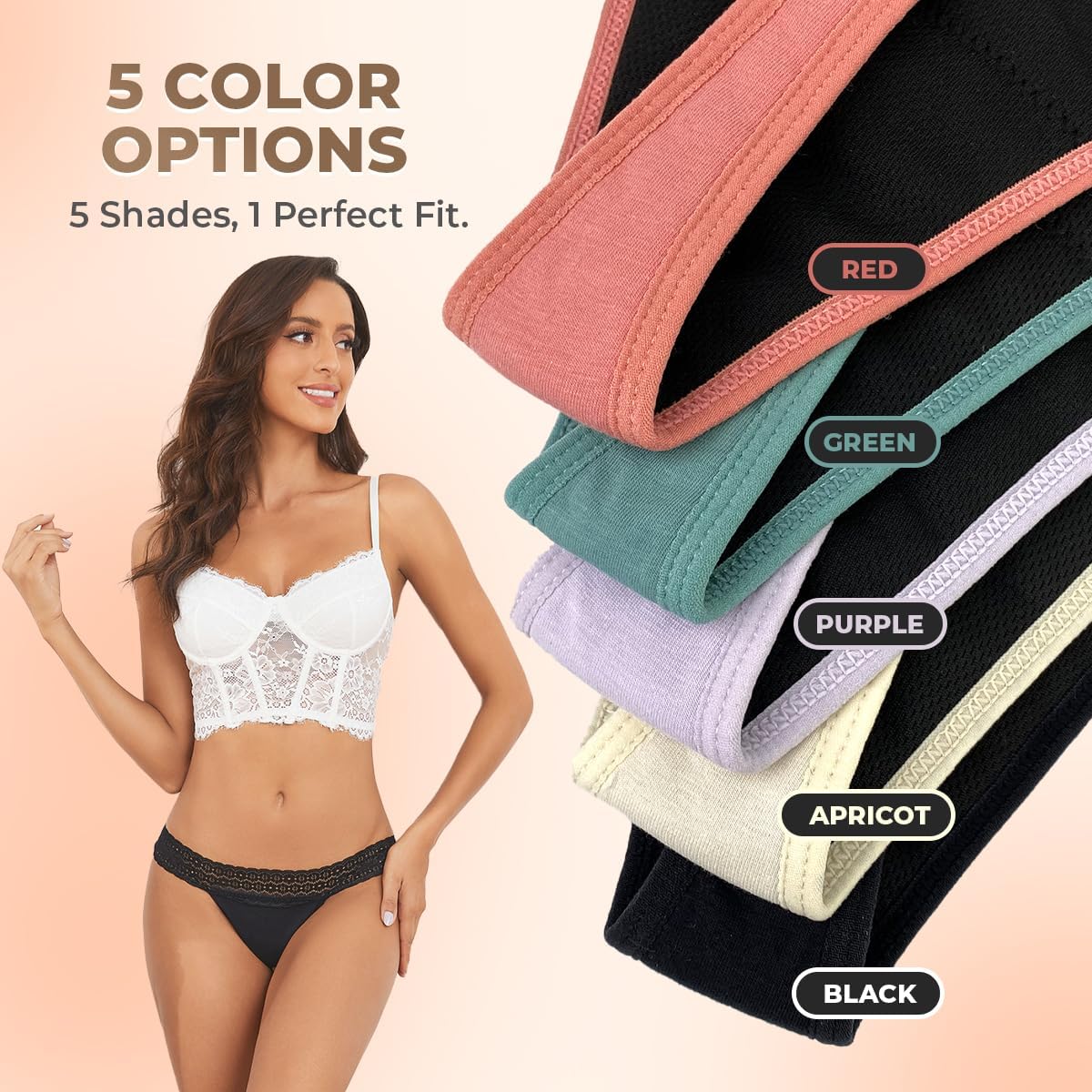 Sexy Period Underwear for Women, Lace Leak Proof Period Thongs, 4 Layers Absorbent Panties Bikinis - Image 6