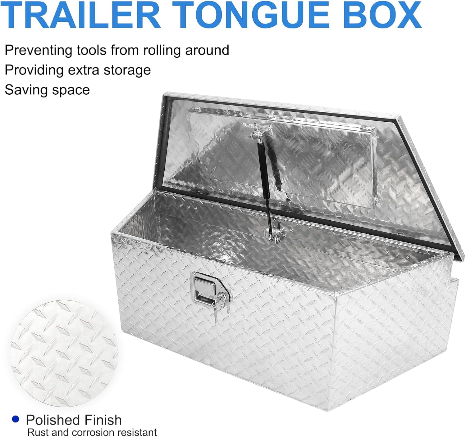 EASYBERG 39 Inch Trailer Tongue Box, Aluminum Trailer Tool Box for Storage Tools, Diamond Plate Trailer Tongue Tool Box with Lock & Keys