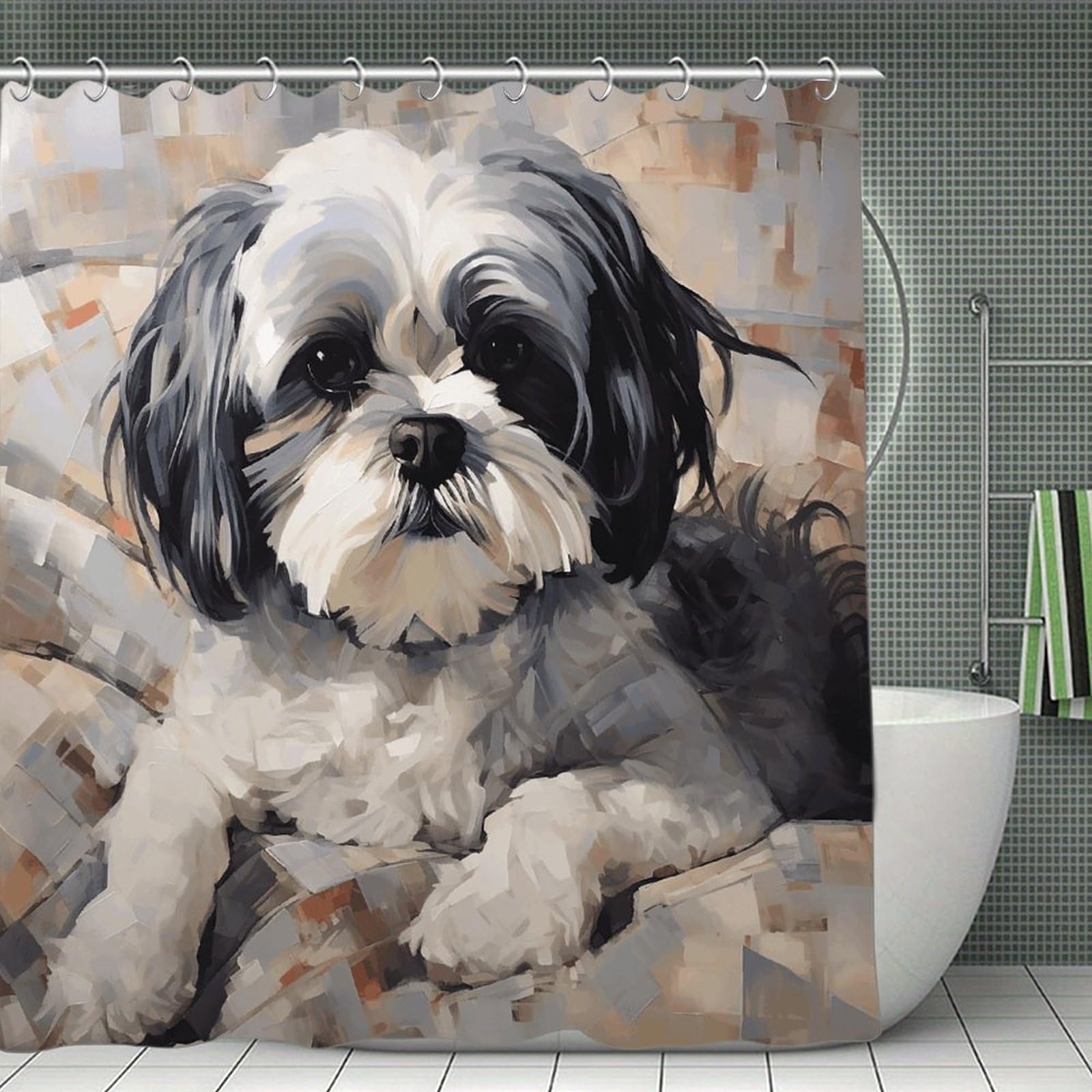 VstaDank Shih Tzu Bath Curtain Elegant Heavy Duty Shower Curtains 70x70 in Rustic Farmhouse Cloth Shower Curtains Neutral Modern Bath Curtain for Bathroom
