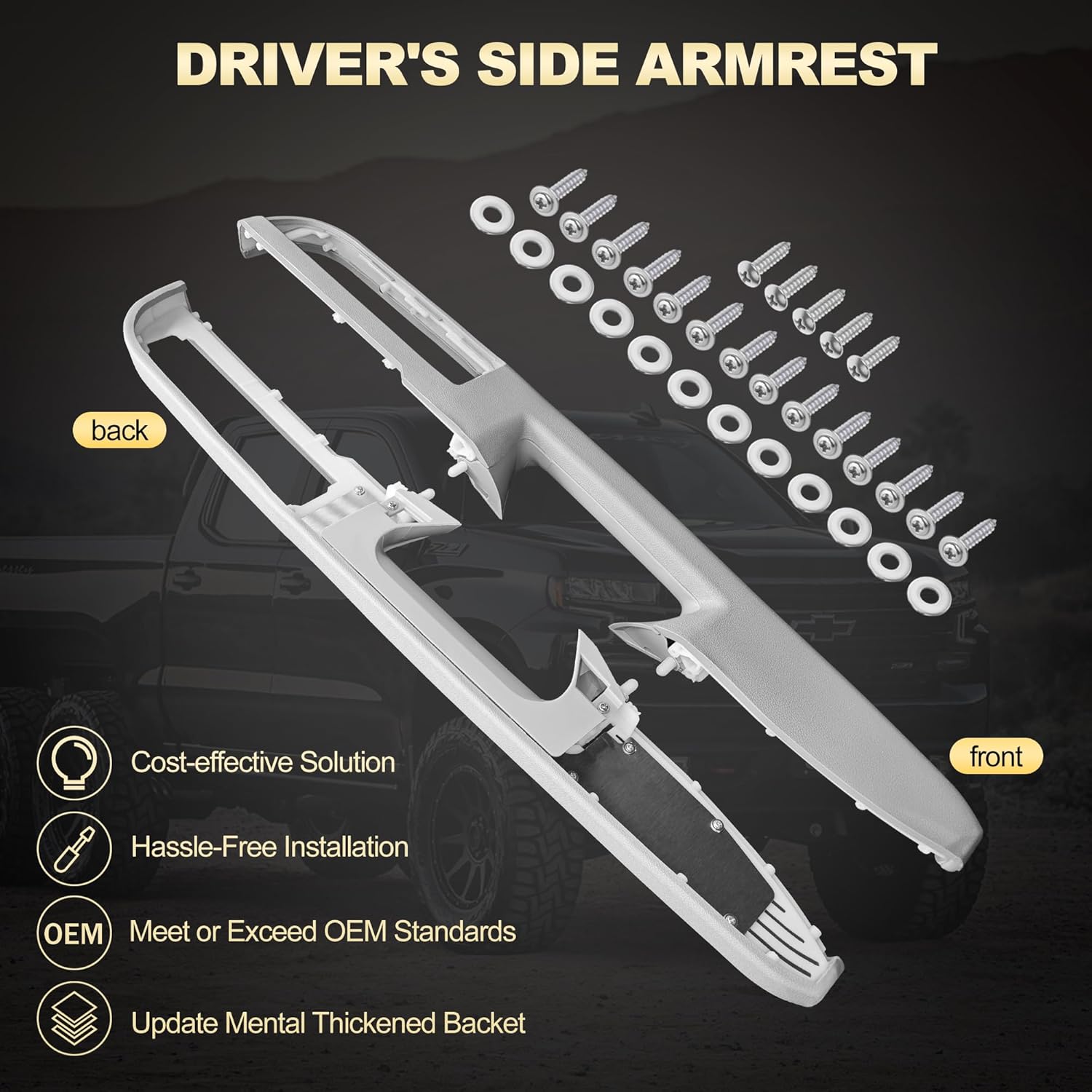 KAIRAY 926-740 Front Left Driver Side Armrest with Backet, Door Panel Compatible with Chevy Silverado Avalanche Tahoe Suburban GMC Sierra Yukon 2010-2014, 27In Door Release Handle Above Arm Rest, Grey