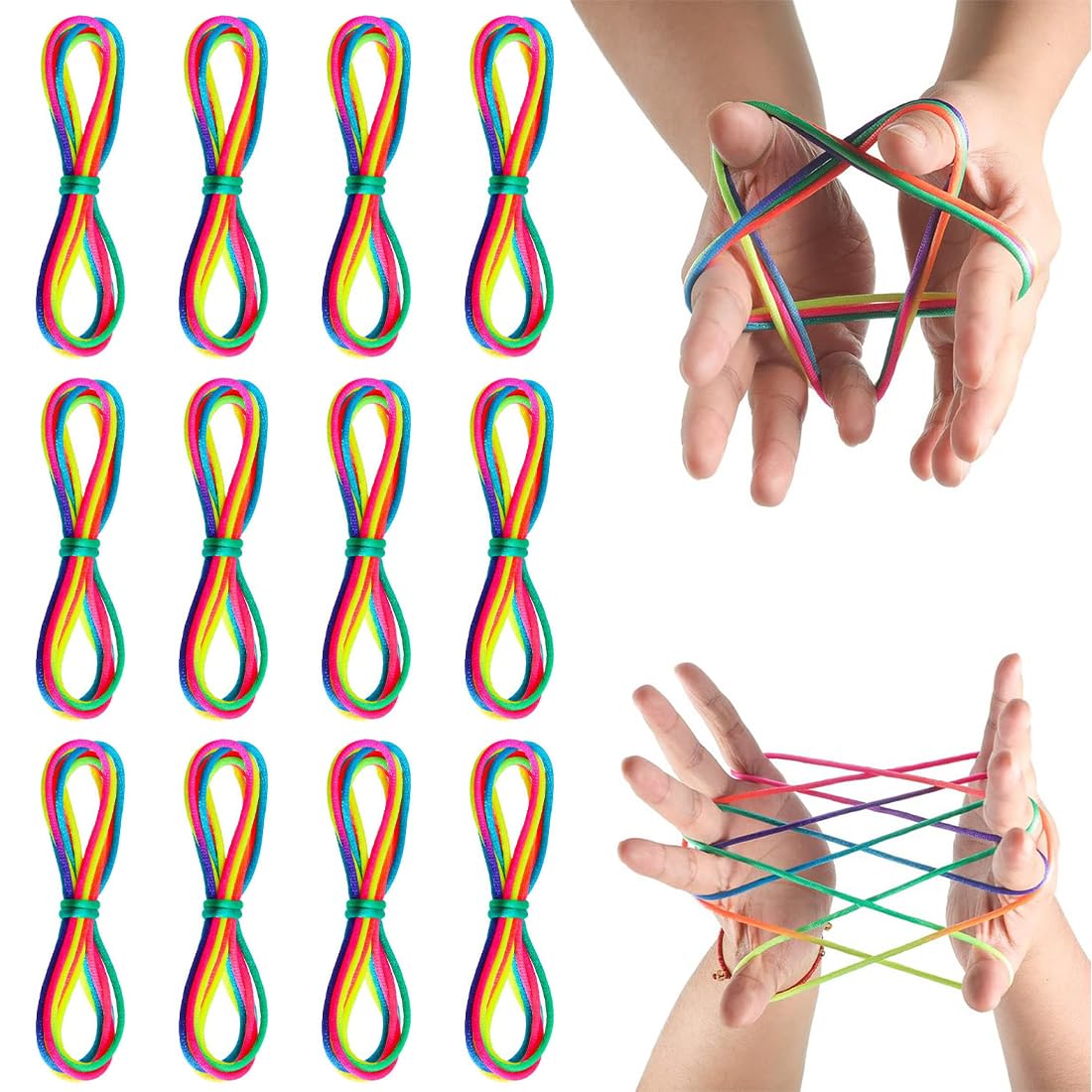 12 Pezzi Rainbow Rope, Giochi Di Corda Mano Bambini,Finger Twist Gioco A Filo, Gioco del Dito della Stringa,Giochi Con Corda per Dito,Ottimo Come Piccolo Regalo,Lunghezza 165cm