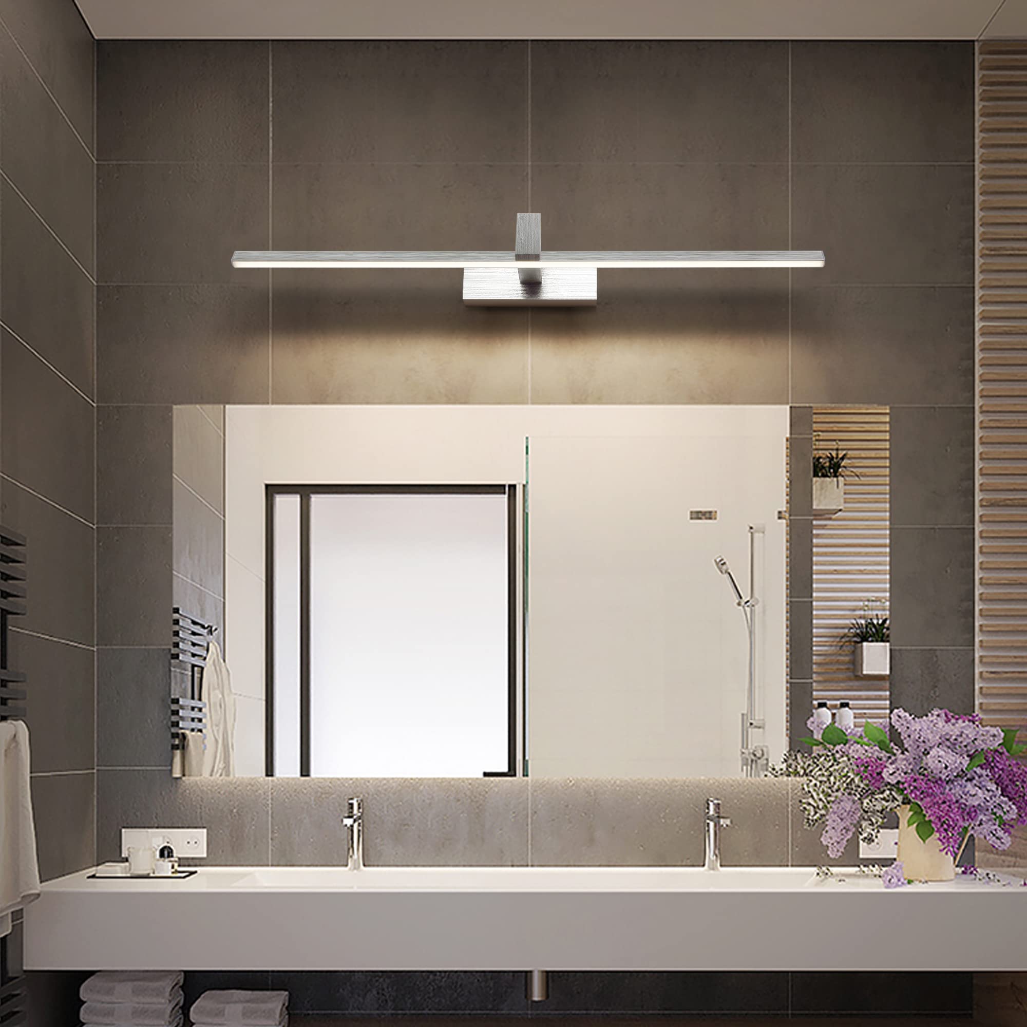 MantoLite LED Lámparas de Pared 12W,60CM 4000K Interior Iluminación para cuadros Con Cabeza de Lámpara Giratoria, Plata Cepillada Baño Espejo Apliques de Pared