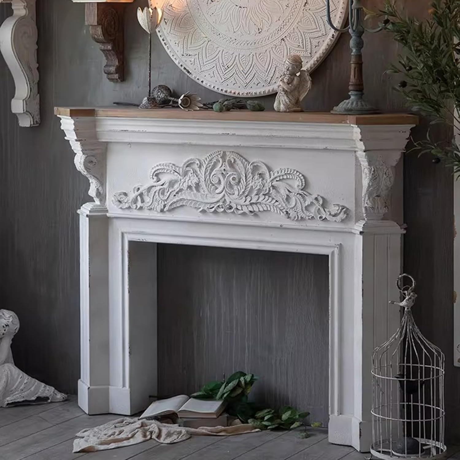 Fireplace Mantel Surround Vintage Distressed Wood Fireplace Mantel Ornate Decorative Surround Frame