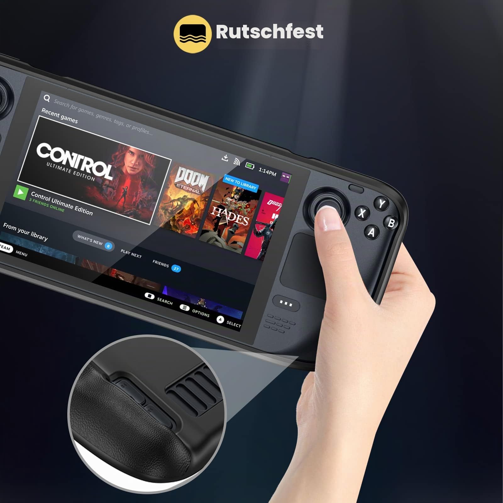 ProCase Hülle für Steam Deck Tragbar, Flip Cover Kompatibel mit 7 Zoll Valve Leicht Case Schutzhülle Magnetisch Abnehmbare Frontabdeckung Skin 2021 Steam Deck Zubehör für Unterweg-Schwarz | Mit Frontabdeckung