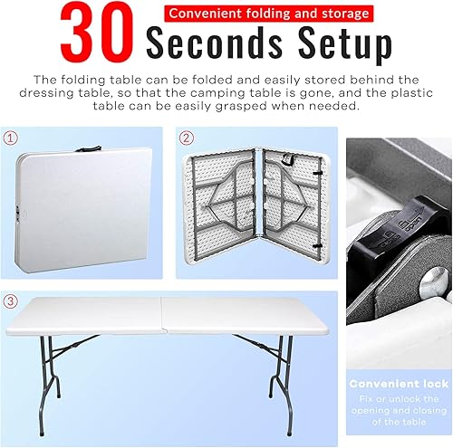 Miniatura 4 de Mesa plegable de 6 pies, mesa de plástico, mesa de campamento, mesa de picnic portátil plegable con asa de transporte para cocina, fiesta, exterior,