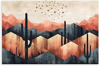 Modern Astronomy Desert Print - Hexagon Star Map with Abstract Cactus Design - Unique Wall Decor for Science Lovers Poster Print Decorative Painting Canvas Wall Art Living Room Posters Bedroom Paintin
