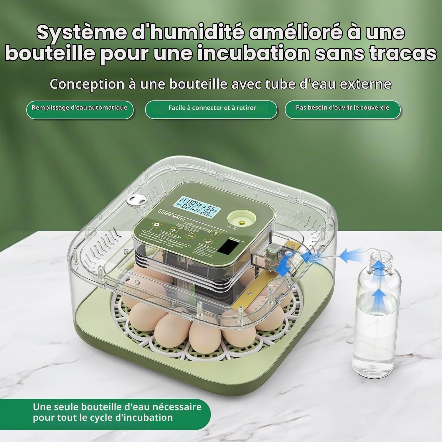 GQF Incubateur pour œufs à couver - Système de capacité d'œufs, retourneur automatique d'œufs (carré) (vert)