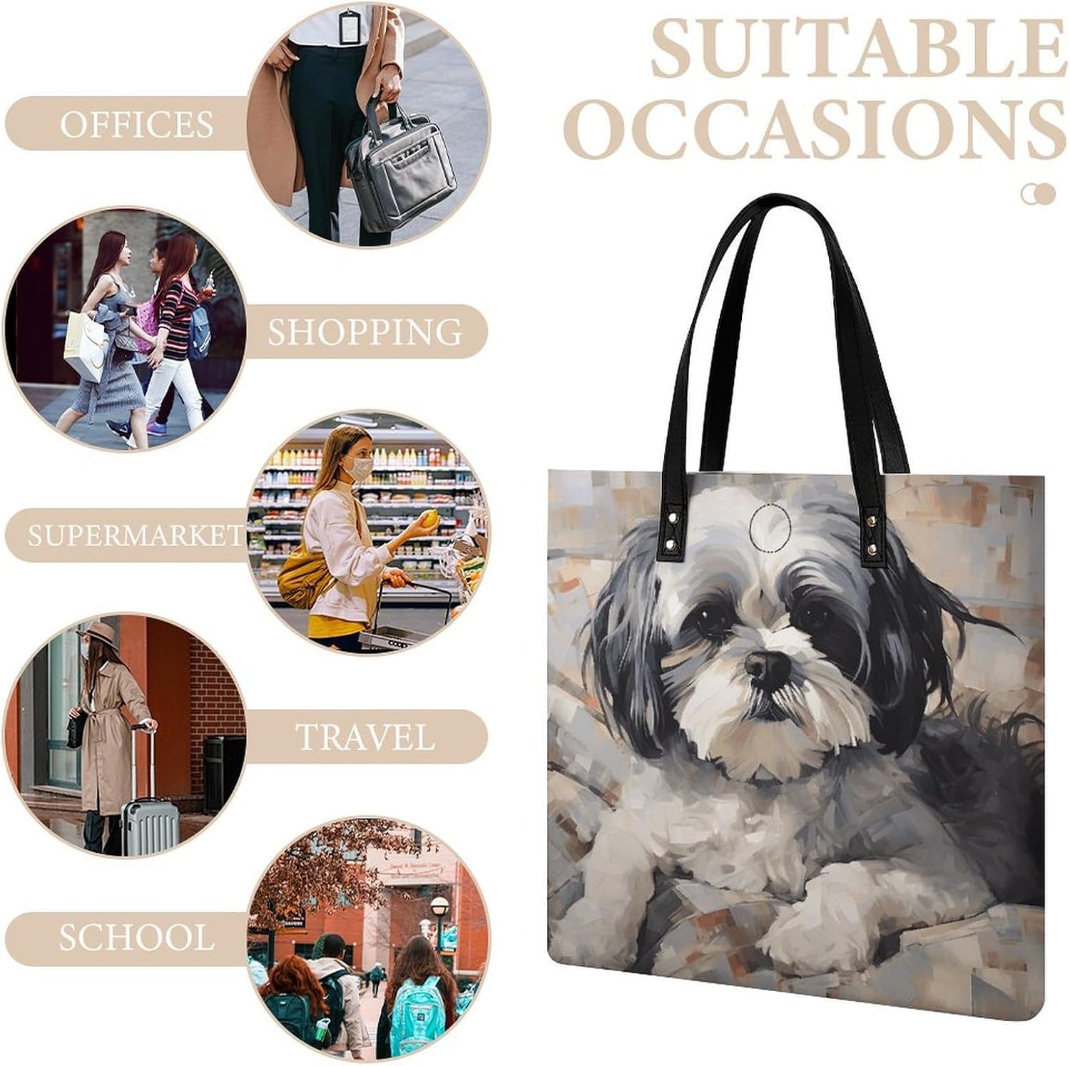 Pu Leather Shih Tzu Tote Bag Soft Shoulder Bags Top Handle Purses And Handbags Weekender Hobo for Women