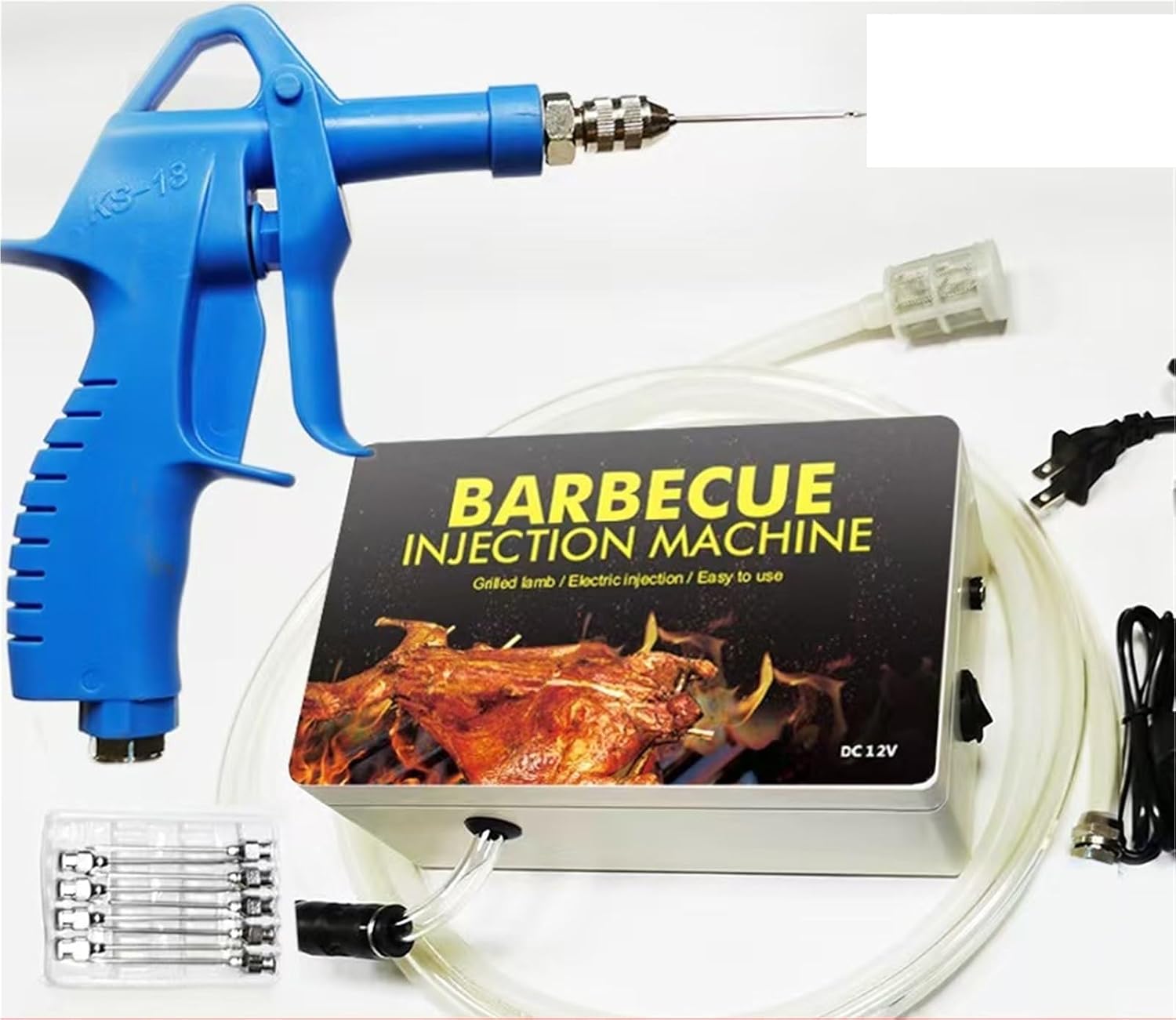 Electric Meat Injector Gun Pump, Stainless Steel Marinade Injector Syringe with 10 Needles for Home Grilling Outdoor Cooking