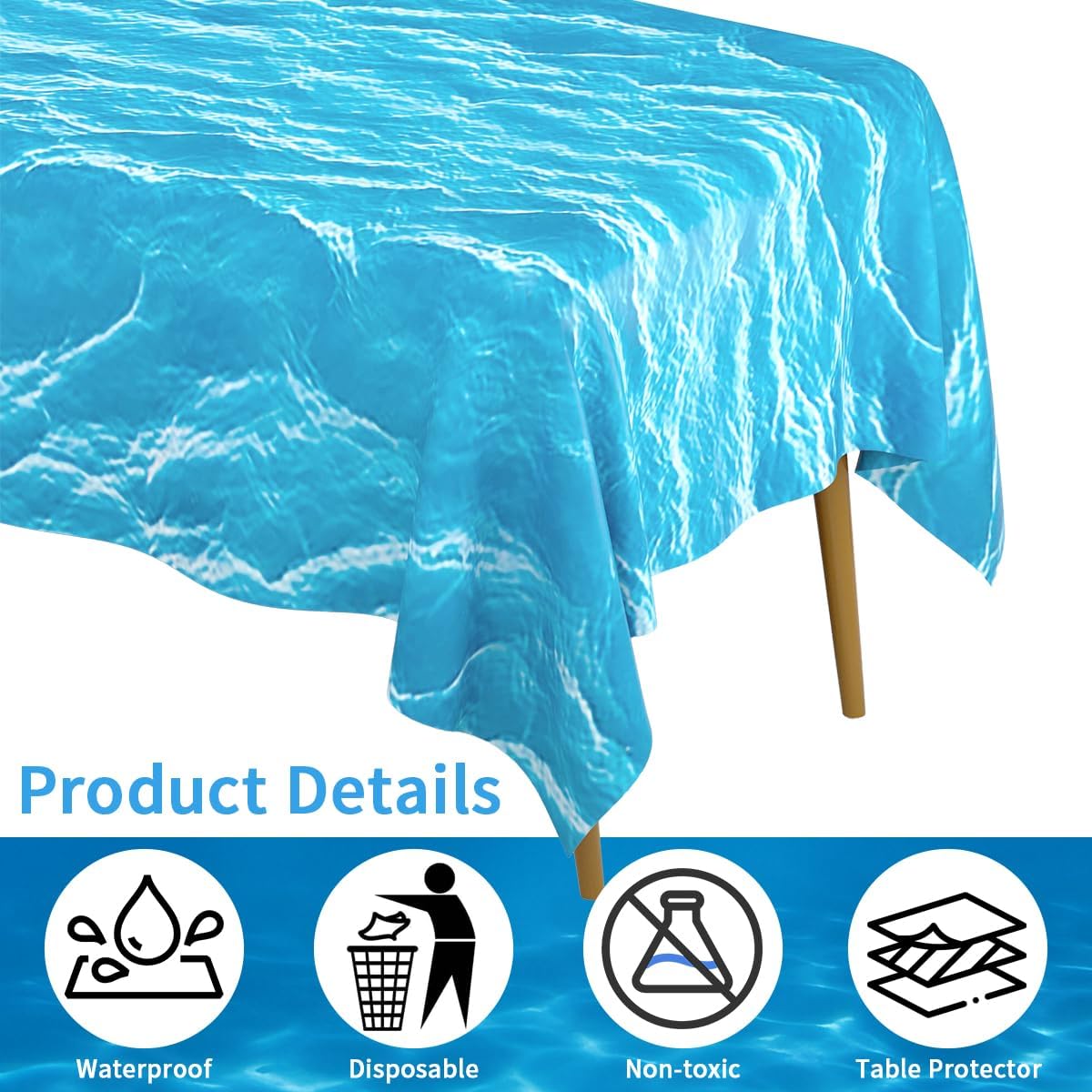3 Pcs Ocean Waves Tablecloth Plastic 54 x 108 Inch Ocean Water Table Cover Blue Under The Sea Pool Beach Birthday Party Decorations Shower Supplies Beach Backdrop Ocean Decor
