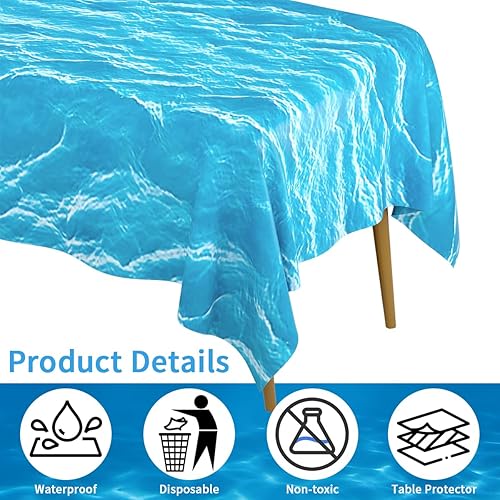 3 Pcs Ocean Wave Tablecloth Plastic Water Print Table Cloth Disposable Blue Under the Sea Party Tablecloths 54 x 108 Inch Ocean Water Table Cover for Summer Pool Beach Birthday Party Decorations(Sea Wave)