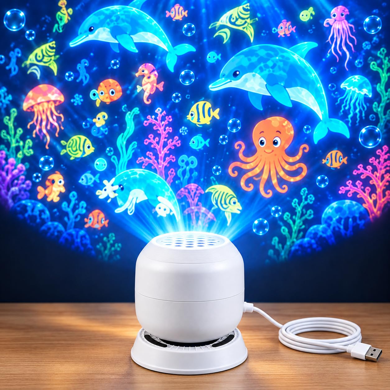 runpeak Ocean Projector Light Dynamic Rotating LED Projector Light, Ocean Wave Projector, 360° Rechargeable USB Ocean Wave Night Light for Bedroom Living Room