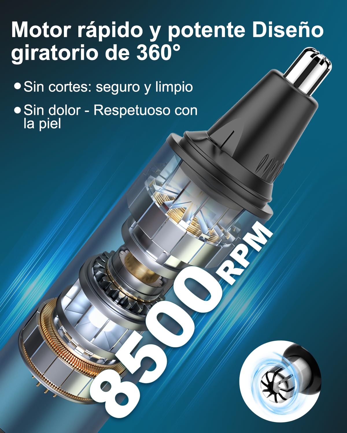 Cortapelos Nariz y Oreja, 3 en 1 Profesional - Recortador Pelos Nariz, Orejas, Cejas y Facial, Quita Pelos Indoloro, Resistente al Agua, USB Recargable, Para Hombre y Mujer — view 3