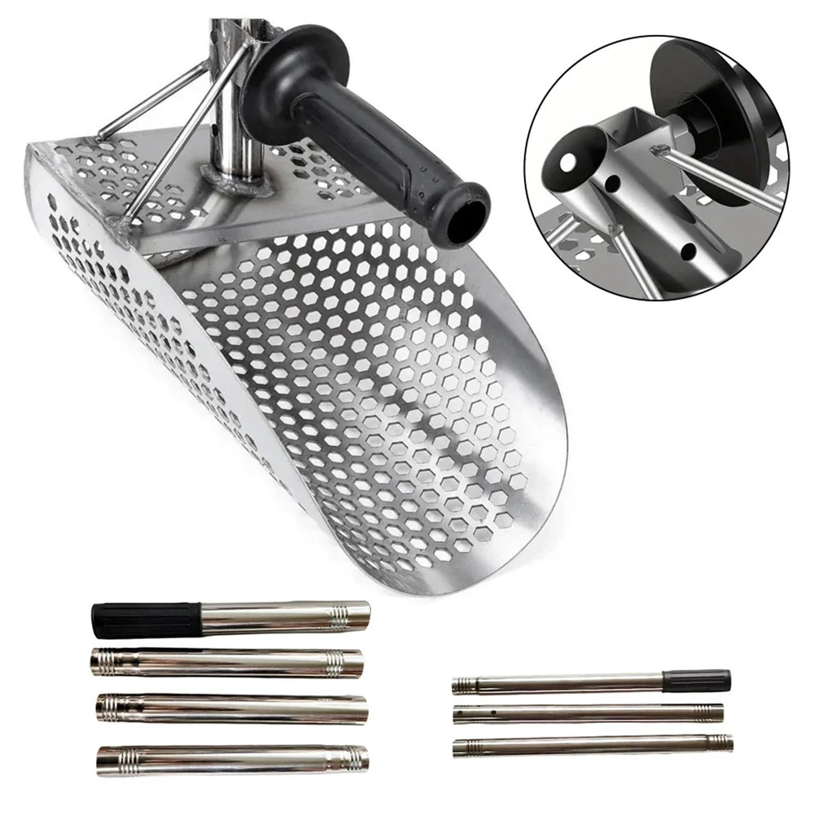 Rastrillo per pulci di sabbia Attrezzatura for la setacciatura della sabbia, tester for batterie, paletta for staccabile, rilevamento di metalli da spiaggia 1,03 m(3 sections)