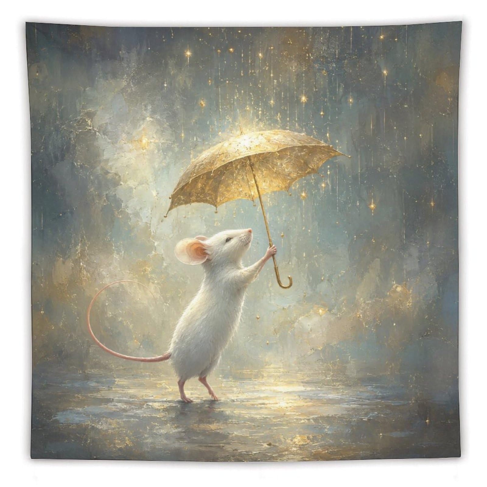 H3B8U2Y5 Umbrella Mouse Moon Wall Tapestry, Fantasy Illustration