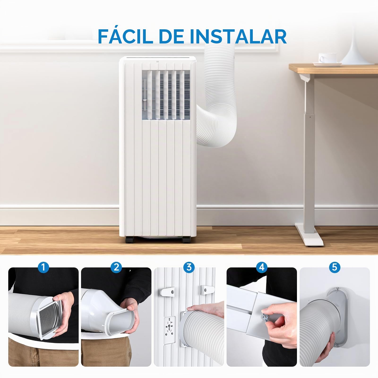 Garvee Aire Acondicionado Portátil 9000 BTU 3 en 1, Climatizador Refrigeración Ventilador Deshumidificador 35L/día, Bajo Consumo Modo Sueño Temporizador 24H, Mando a Distancia y Kit Ventana, Blanco