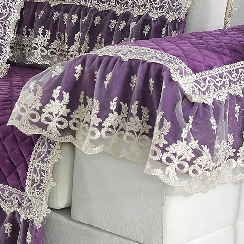 Miniatura 4 de vctops 2 fundas para reposabrazos de felpa de terciopelo con volantes de encaje, fundas suaves y antideslizantes de lujo para sillas, sofá,