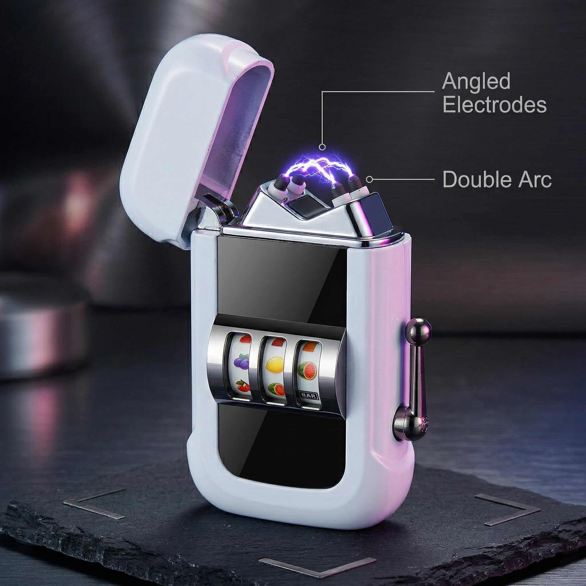 Encendedor de plasma que brilla en la oscuridad, diseño retro de máquina de frutas, encendedor eléctrico recargable, gadget genial, relleno de calcetines, regalo único para hombres