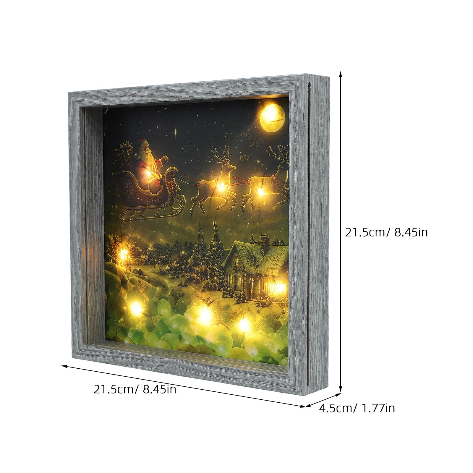 Weihnachtsdekorativer Fotorahmen mit LED Licht für Innen | Glasfront, Einfacher Fotowechsel, Festliche Beleuchtung, Wohnraum, Kamin oder Tisch, Winterliche Szene