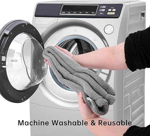 Miniatura 6 de Funda para asiento de inodoro, calentador suave y grueso con broches fijos, elástico, lavable, tela de fibra lavable, fácil instalación y limpieza