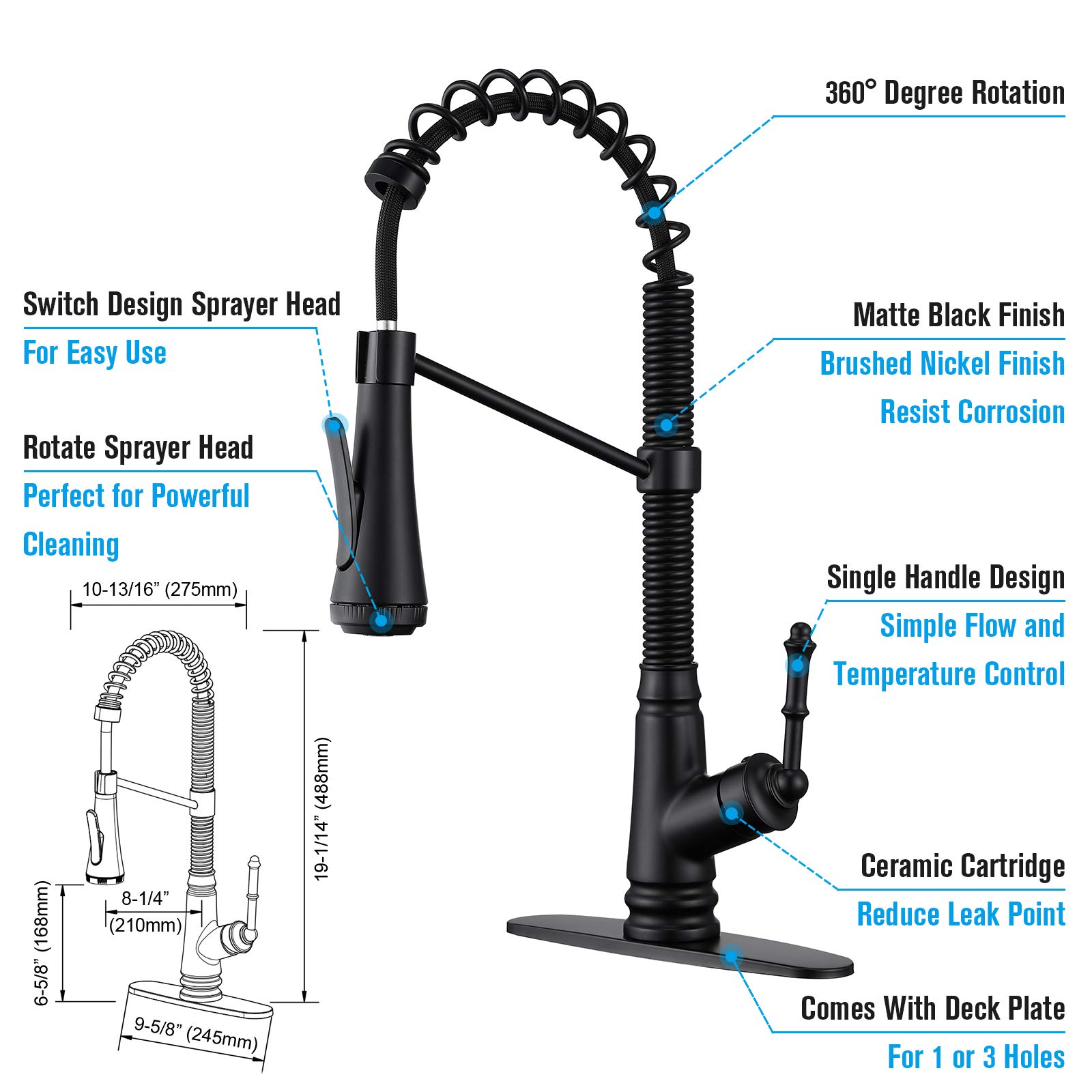 EKAL ekal ナイロンタッサー　セットアップ　L Single Level Kitchen Sink Faucet with Pull Down Sprayer