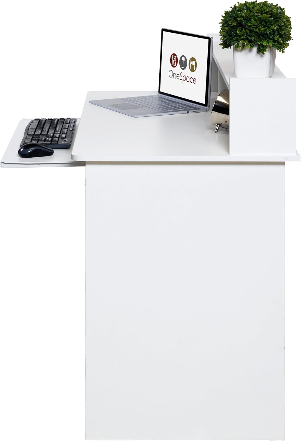Sleek 43'' Black MDF Computer Desk with Hutch and Keyboard Tray