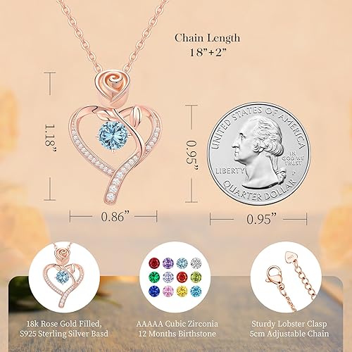 Miniatura 4 de Meeshi Collar de corazón de rosa para mujer, regalos de cumpleaños, collares de aniversario para esposa, regalo de joyería para mamá, cumpleaños,