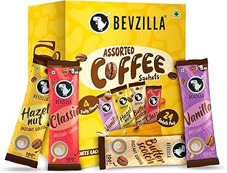 24 Assorted Instant Coffee Sachets | 24x2Gm Pouches | Arabica Coffee | 4 Flavours: Butterscotch, Classic, Vanilla, Hazelnut | Perfact for Espresso, Latte & Cappucino