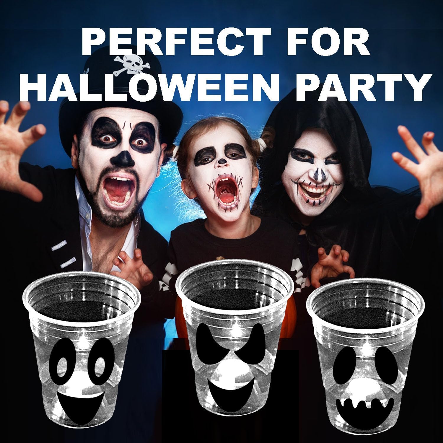 mishunyus 24 Pack Glow Halloween Ghost Cups Party Supplies, Available for Night Daytime, White Ghosts Face Party Cup, Holiday Spooky Trick or Treat Design (16 oz) - Image 6