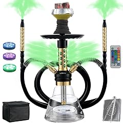 Hookah Set with Everything Upgraded 2 Hose Shisha With Portable Travel Bag LED Light Ceramic Bowl Tongs Mouth