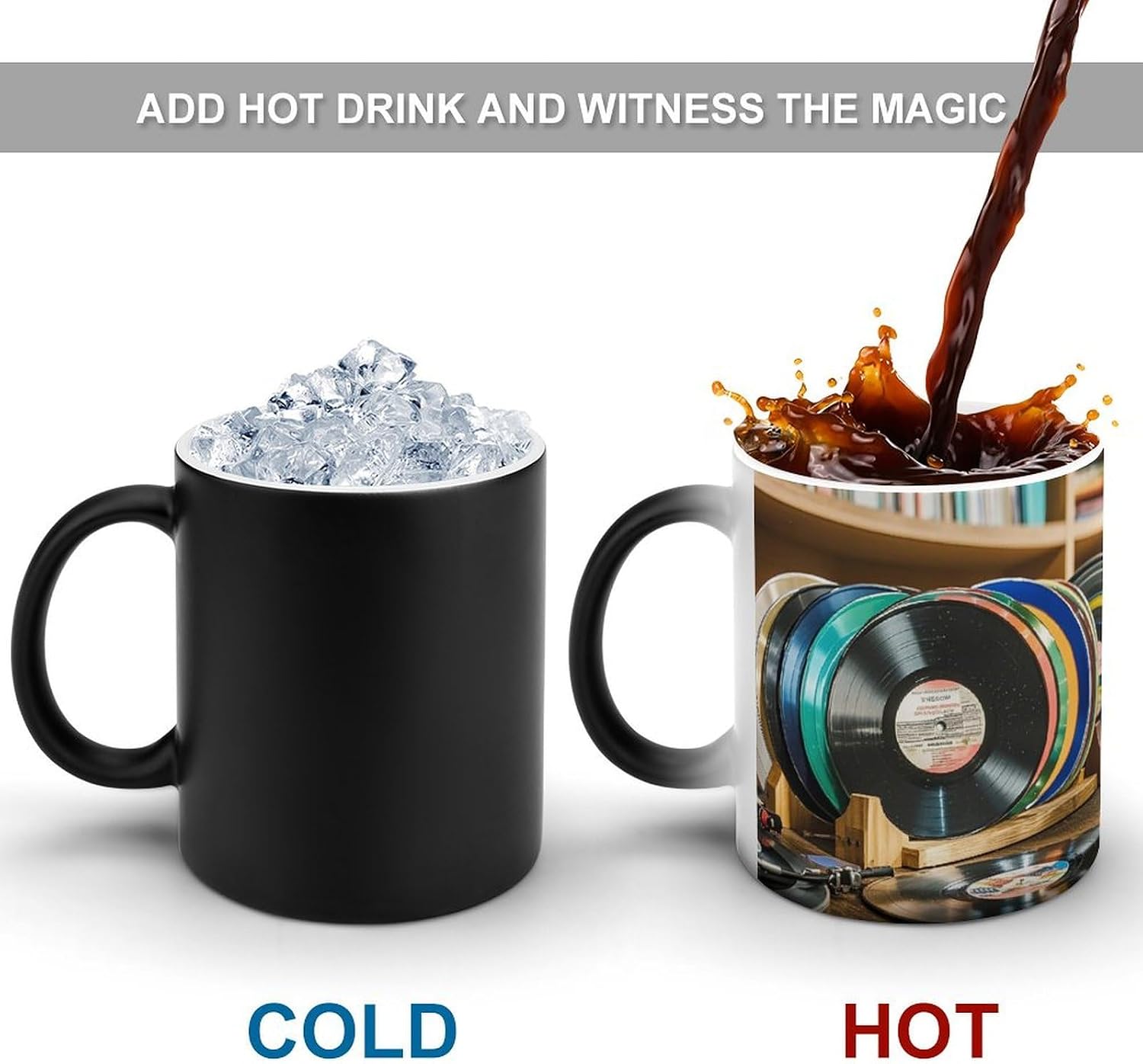 Vinyl Records Coffee Mug Novelty Ceramic Mug Heat Sensitive Color Changing Cup Funny Discoloration Mug for Men Women Art Mug for Xmas Holiday Funny Gifts image 4