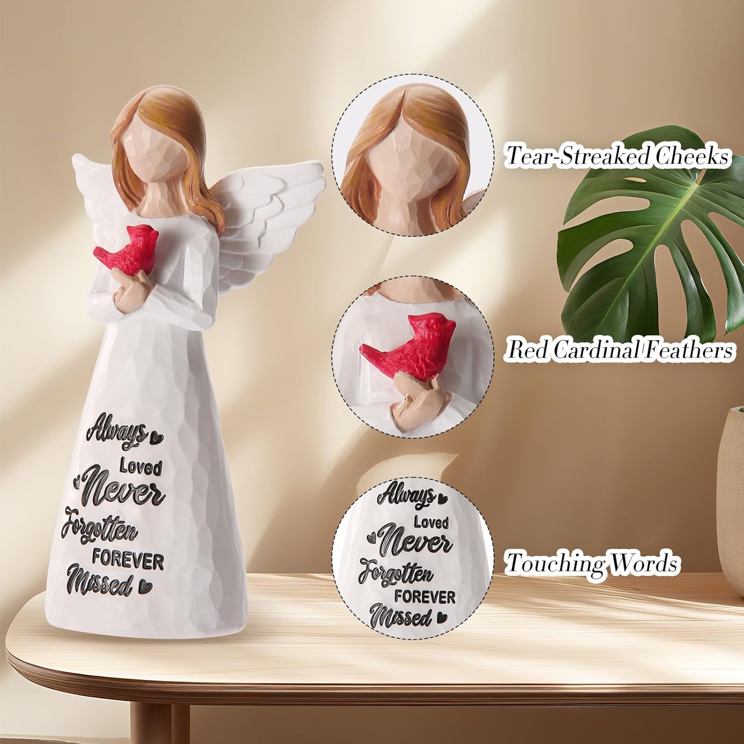 Cardinal Gifts for Women -6 inch Memorial Gift, Cardinal Decor,Sympathy Gifts for Loss of Loved One,Grief Gifts for Women, Resin Home Decor Sculpted Hand-Painted Angel Figurine - Image 5