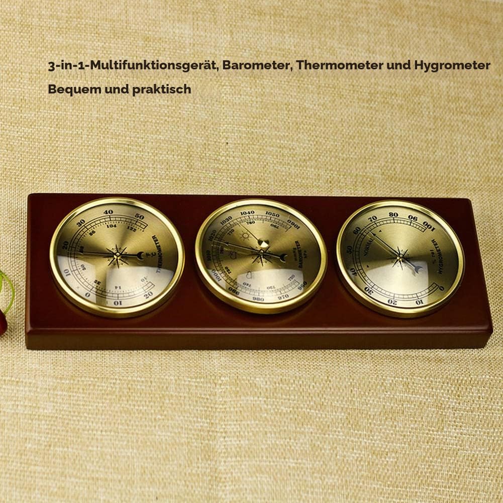 JINYISI Barometer, Thermometer, Hygrometer, Barometer für Zuhause, Analoge Wetterstation, Wandmontage, Modern, Holz + ABS, Schwarz