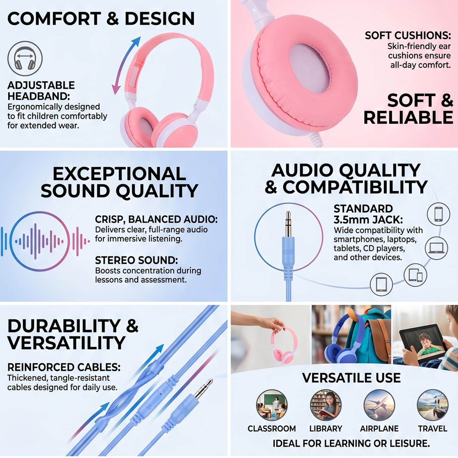Sxhlseller Cuffie per Bambini Confezione da 12, Cuffie con Cavo da 3,5 Mm, Archetto Regolabile, Morbido Cuscino, Suono Stereo per Viaggi con Laptop in Aula Scolastica