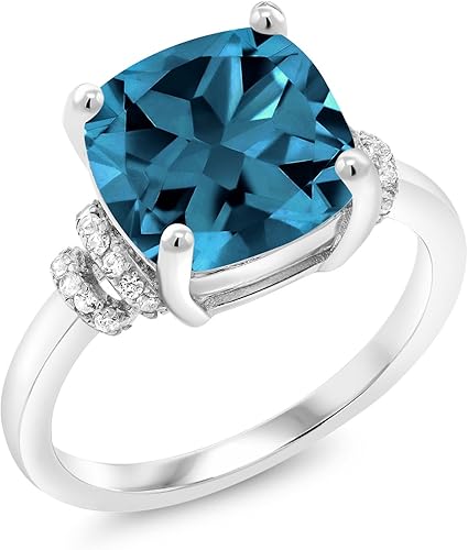 Vista 3 de Gem Stone King Anillo de piedra natal de 3-5 quilates para mujer, plata de ley 925, cojín de 0.394 in, anillo de compromiso de aniversario de boda