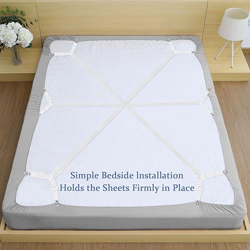 Miniatura 2 de Correas de soporte para sábanas, 2 juegos8 vías, clips ajustables entrecruzados para sábanas, tirantes de bandas elásticas que mantienen la sábana
