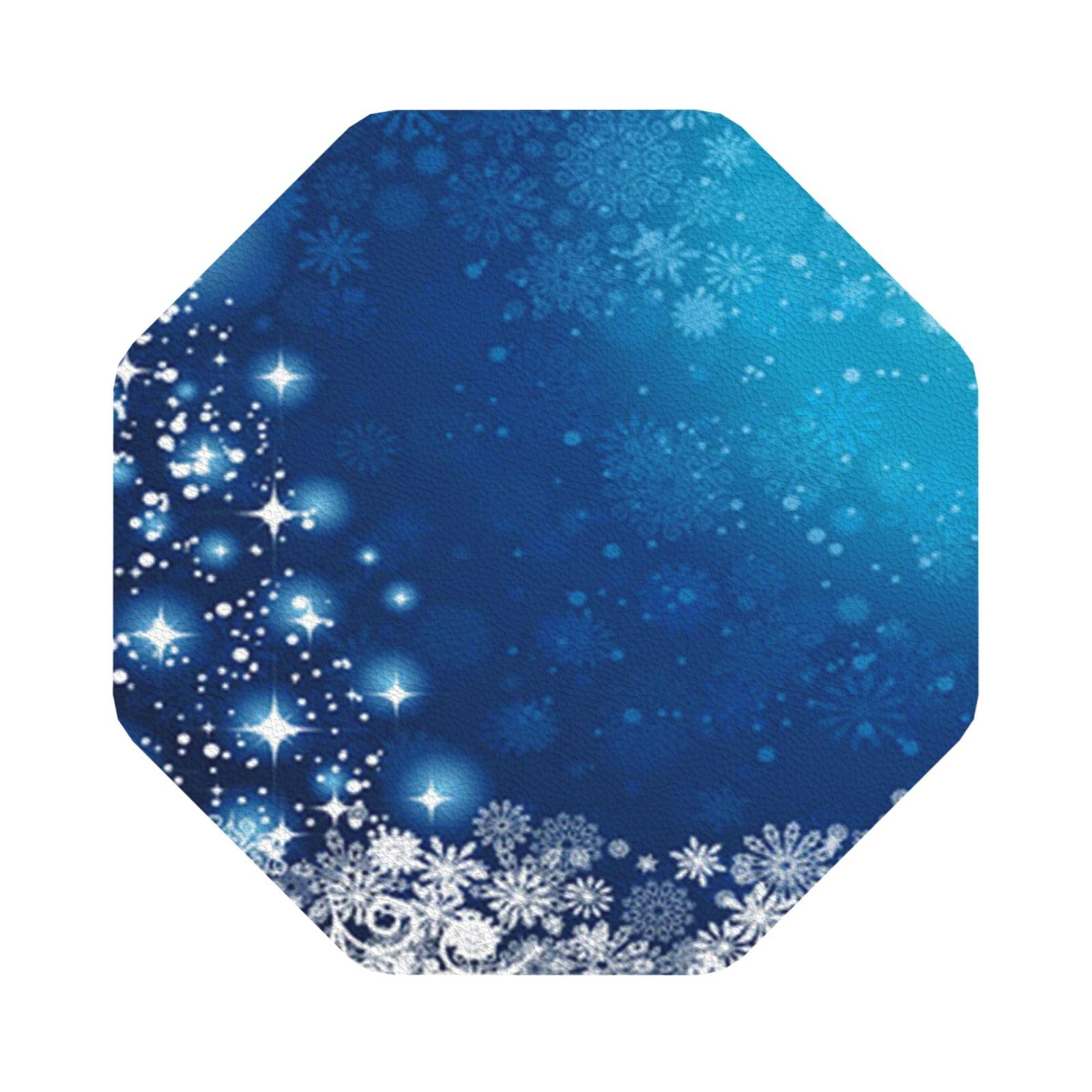 Blue christmas snowflake PU Leather Coasters Set of 6 Octagon Drink Coasters