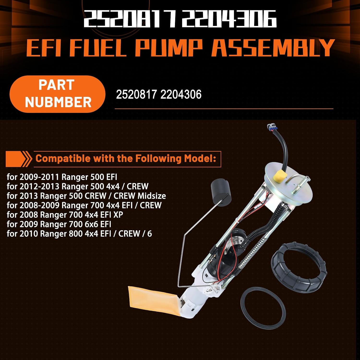 PANGOLIN 2520817 2204306 Fuel Pump Assembly Electric Fuel Pump with Fuel Level Sending Unit for 2008-2013 Polaris Ranger 500/700/800 EFI Aftermarket Parts